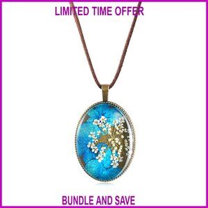 Handmade Resin Flower Pendant Necklace, Adjustable Cord, Vintage Style